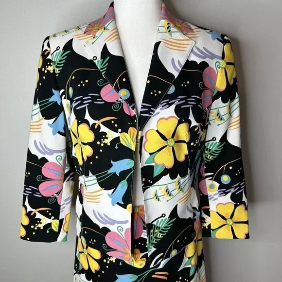 Rare Vintage Alberto Makali for Cache Floral Print Jacket and Skirt Suit 4/6